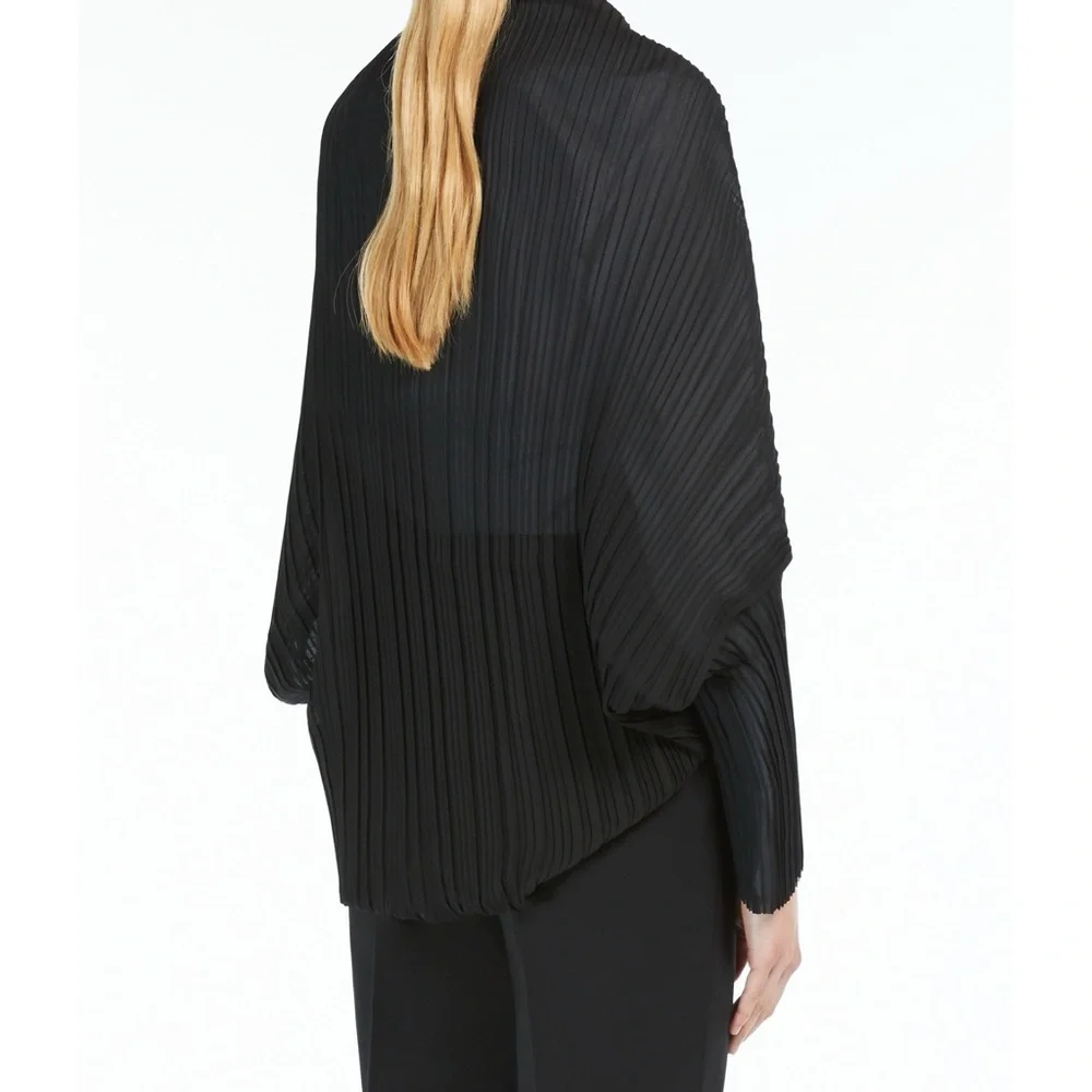 Max Mara Vesuvio Black Chiffon Pleated Open Front Cape